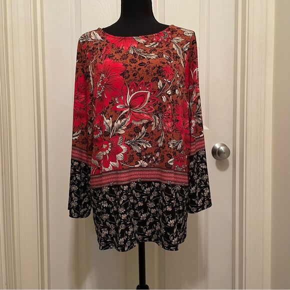 The Limited Tops - The Limited Collection Tunic Vibrant Boho Floral Pattern 3/4 Sleeve Womens Large